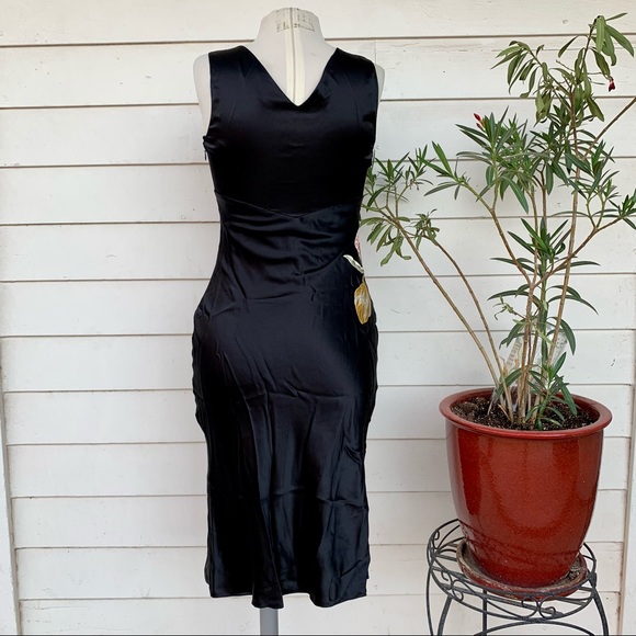 Vintage Betsey Johnson 90 2000 y2k silk floral midi wiggle dress sexy embroidere - Picture 5 of 6
